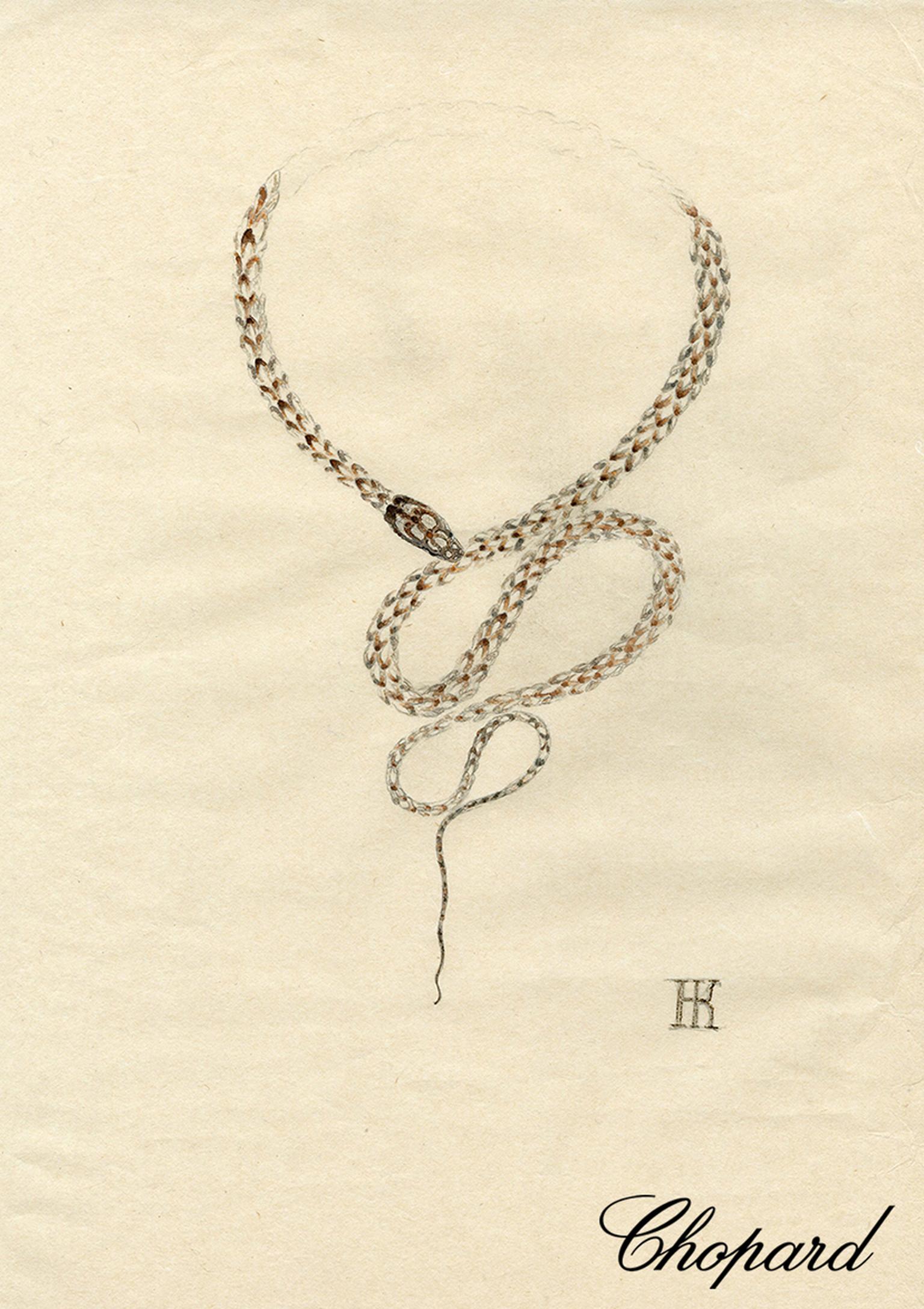 An original sketch of Harumi's Snake necklace for Chopard.