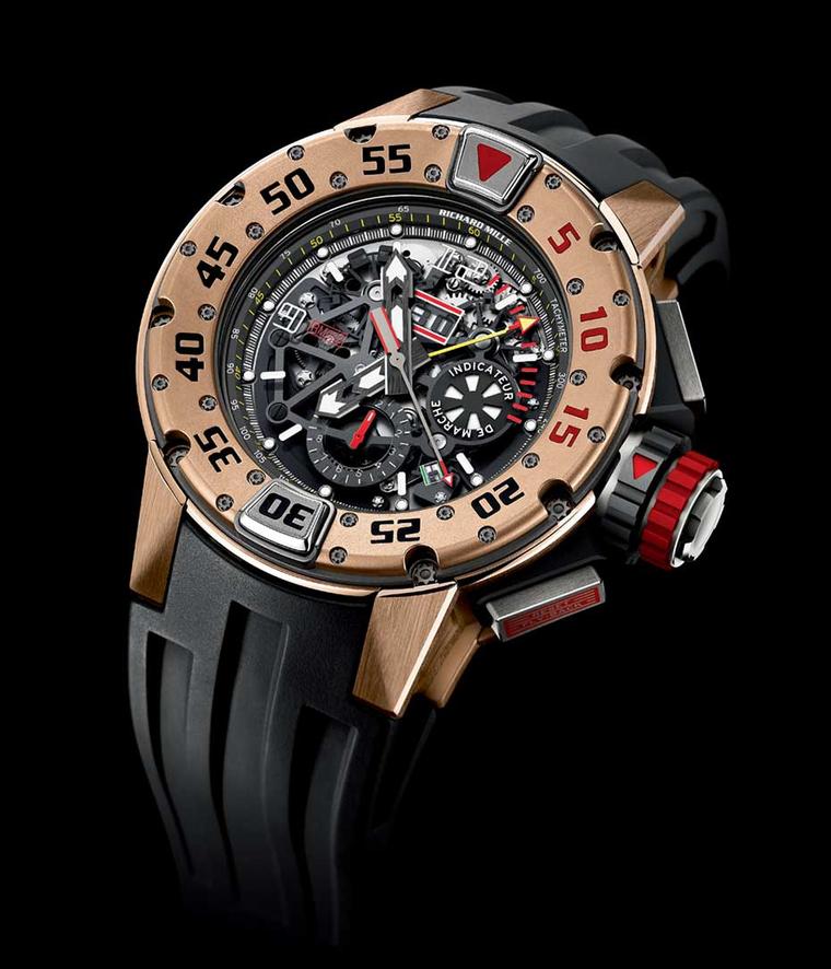 The new Richard Mille RM 032 automatic chronograph diver's watch in red gold