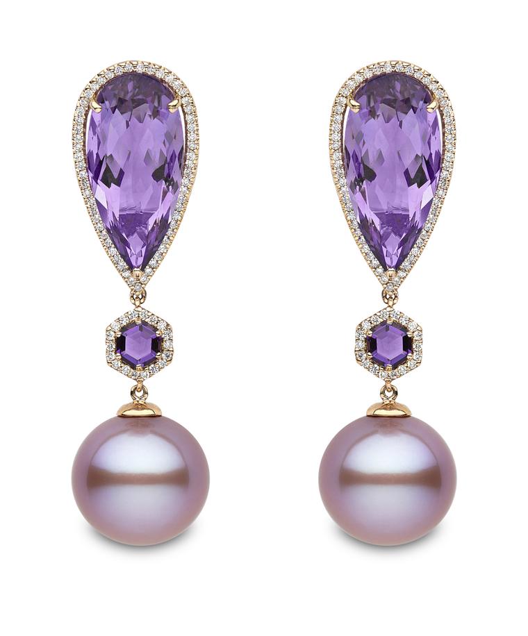 New to the Couture Show Las Vegas for 2014 is Yoko London with its rose gold earrings featuring pink freshwater pearls, amethysts and diamonds