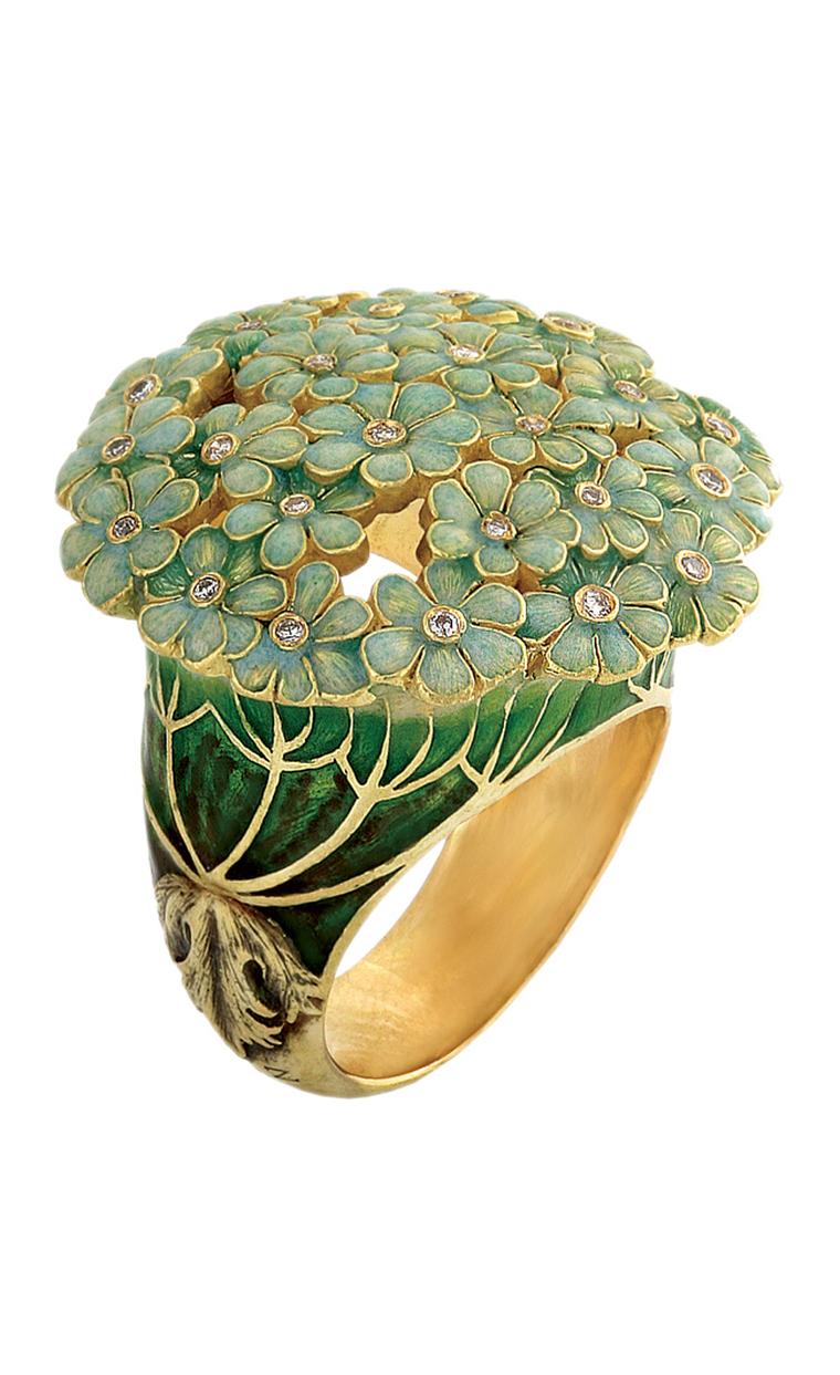 Ilgiz F's "Hortense" ring with lifelike champlevé enamelling