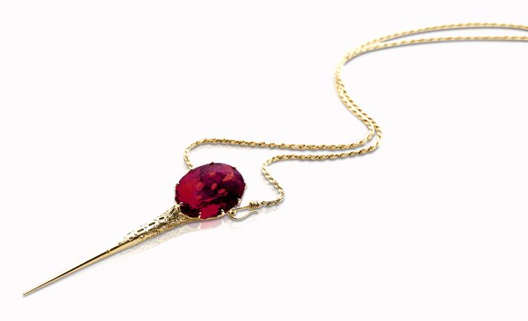Phioro jewellery Venus Chatam ruby pendant.