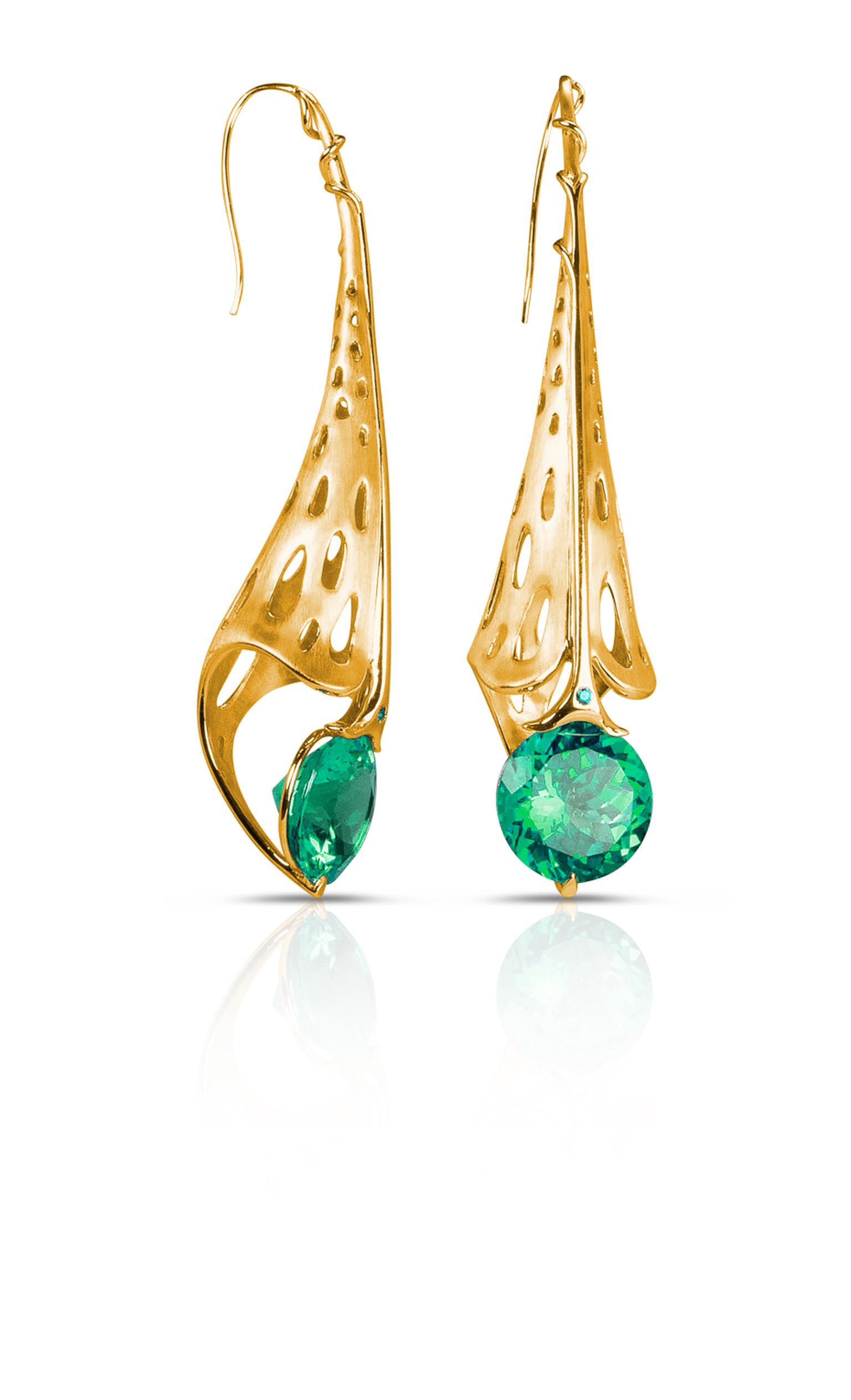 Phioro jewellery Azalea earrings with green topaz.