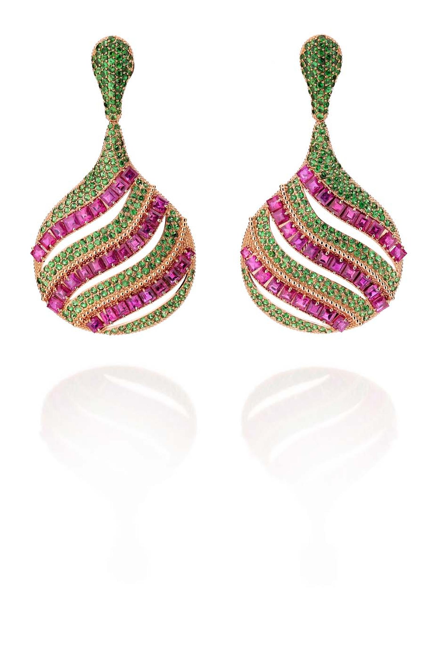 Carla Amorim Russia collection St Basil earrings with rubies and tsavorites, inspired by the colourful domes of the cathedral
