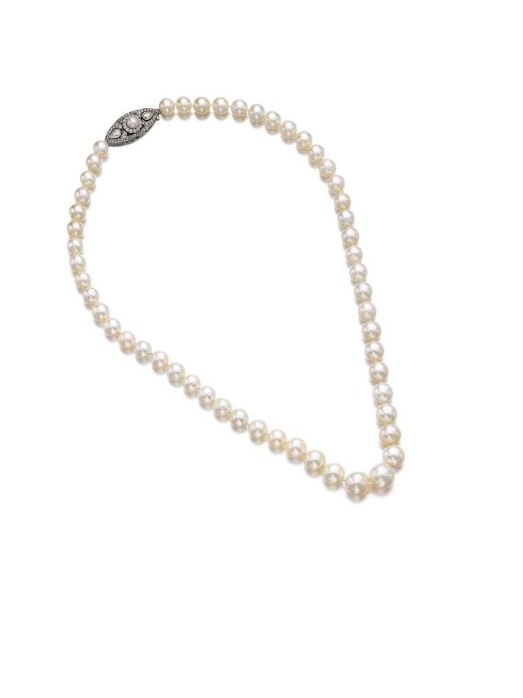 This natural pearl necklace with diamonds sold for more than eight times its high estimate, fetching nearly $3 million, at Sotheby's spring 2014 sale of jewellery in Geneva.