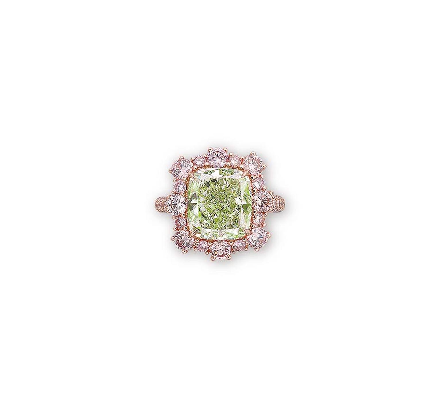 Fancy Intense 6.13ct green cushion-shaped diamond ring (estimate: US$2.5-3.8 million)