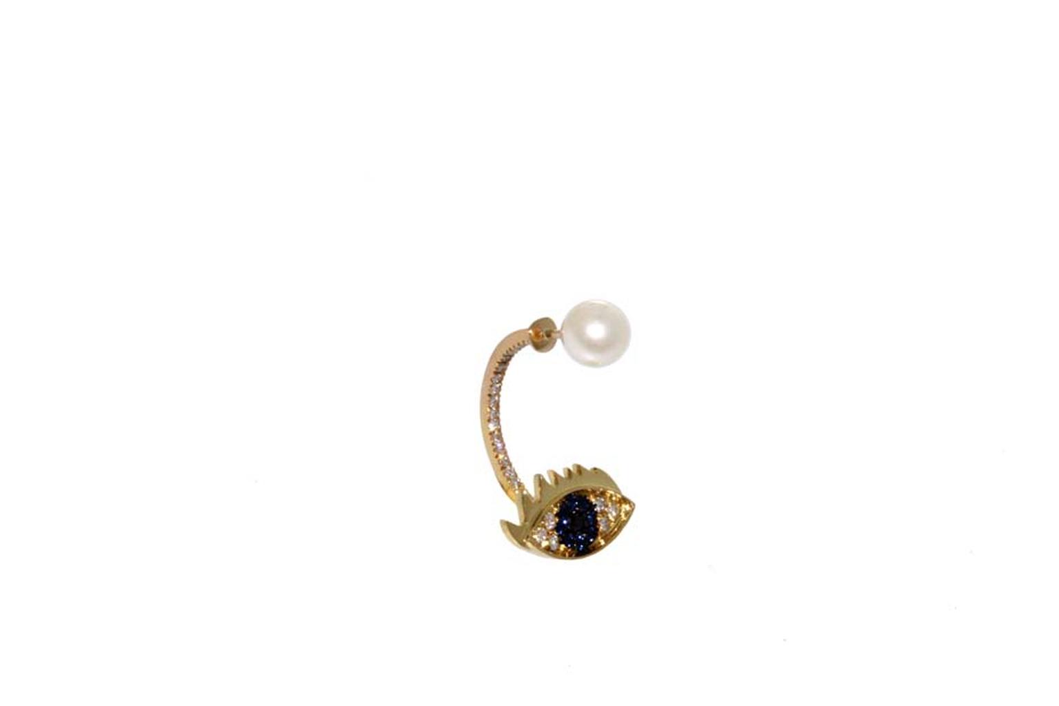 Delfina Delettrez sapphire and diamond Cartoon Eye earring, available at Latest Revival