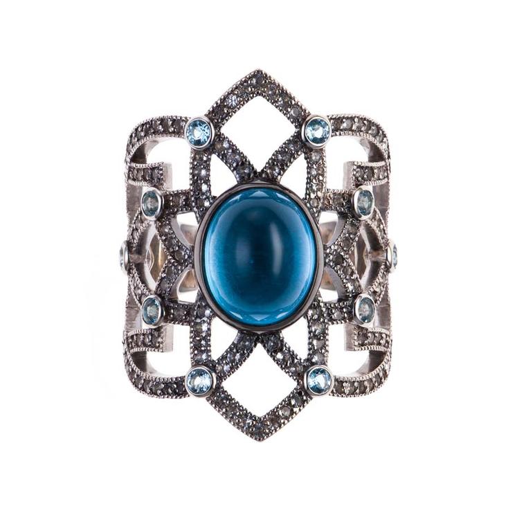 Petr Axenoff silver Tsarevich ring with blue topaz and sapphires