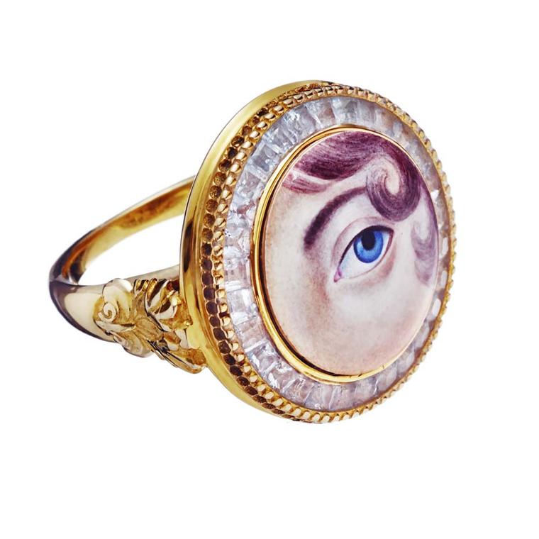 Petr Axenoff Eye Guardian ring in silver with topaz and enamel
