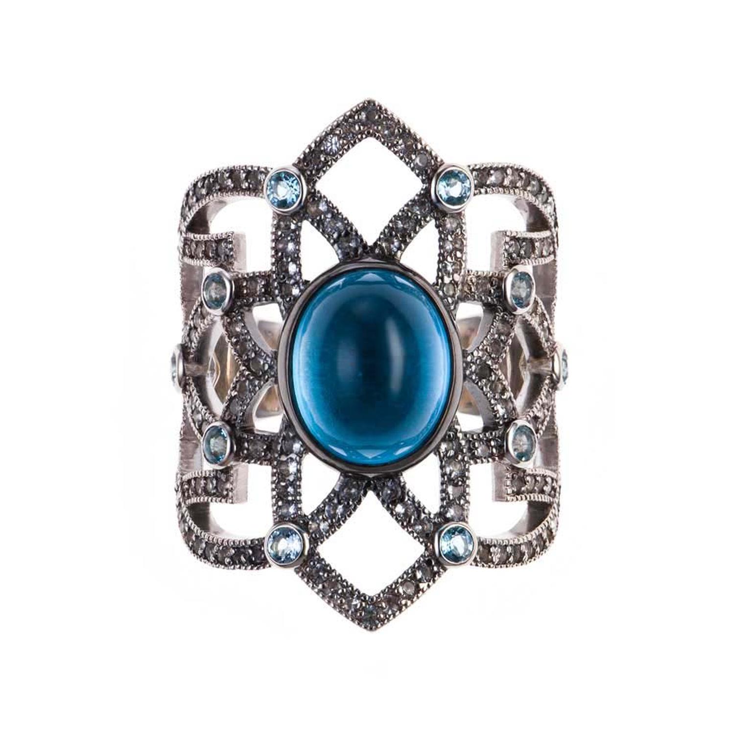Petr Axenoff silver Ekaterina 2 ring featuring garnets, sapphires and pearls.