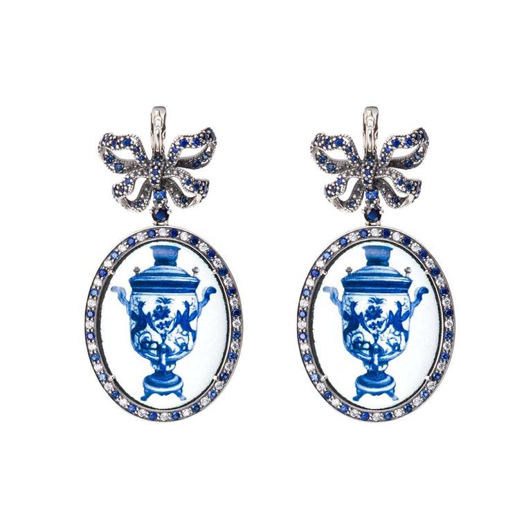 Petr Axenoff silver Samovarchik earrings featuring enamel and sapphires