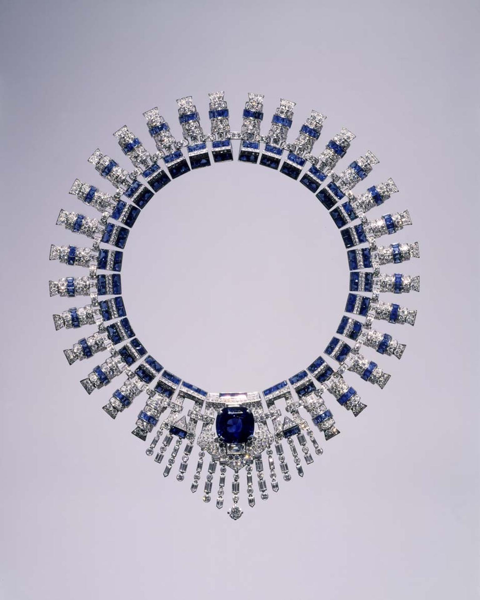 The Cartier necklace with sapphires and diamonds worn by Marjorie Merriweather Post in her portrait. Image: Courtesy Hillwood Estate, Museum and Gardens