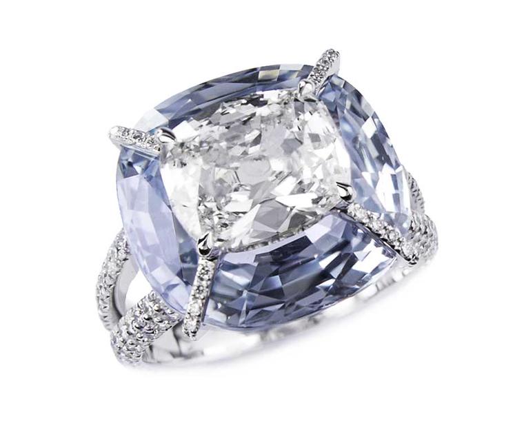 Bogh-Art Kissing Diamonds ring with a diamond set inside a sapphire