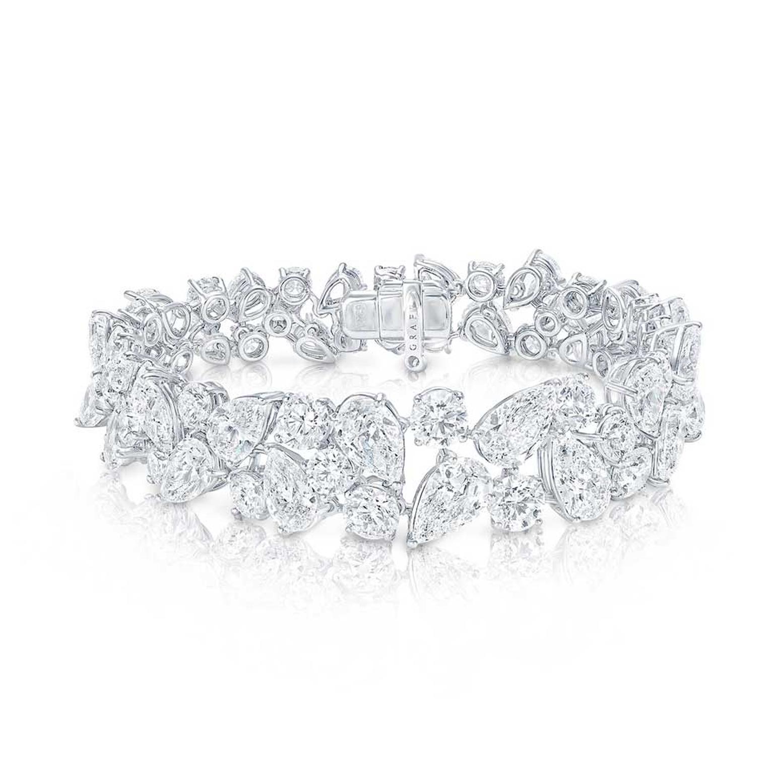 Graff Rhythm collection platinum bracelet featuring brilliant, pear and baguette-shaped diamonds