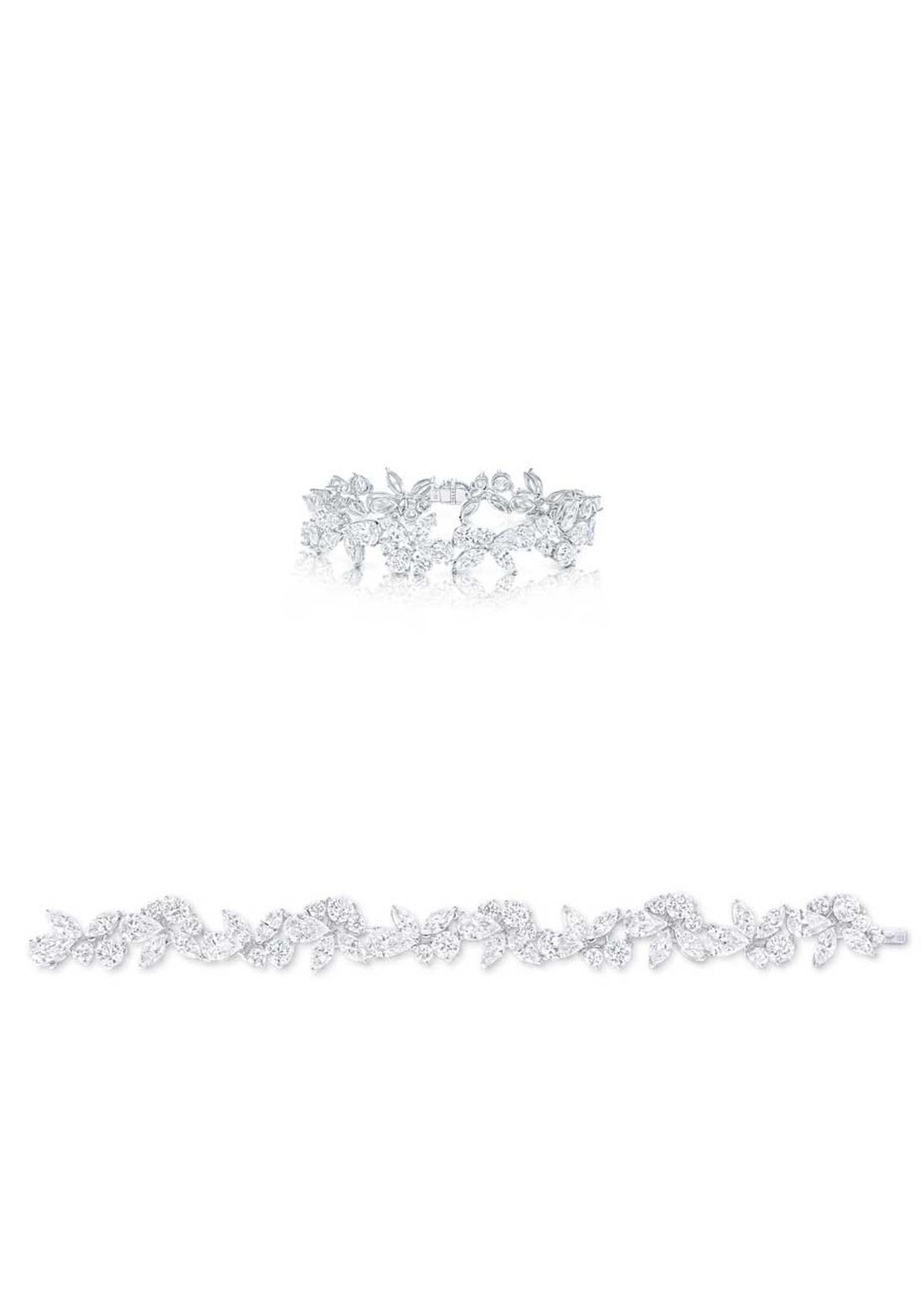 Graff Rhythm collection platinum bracelet featuring brilliant, pear and marquise-shaped diamonds