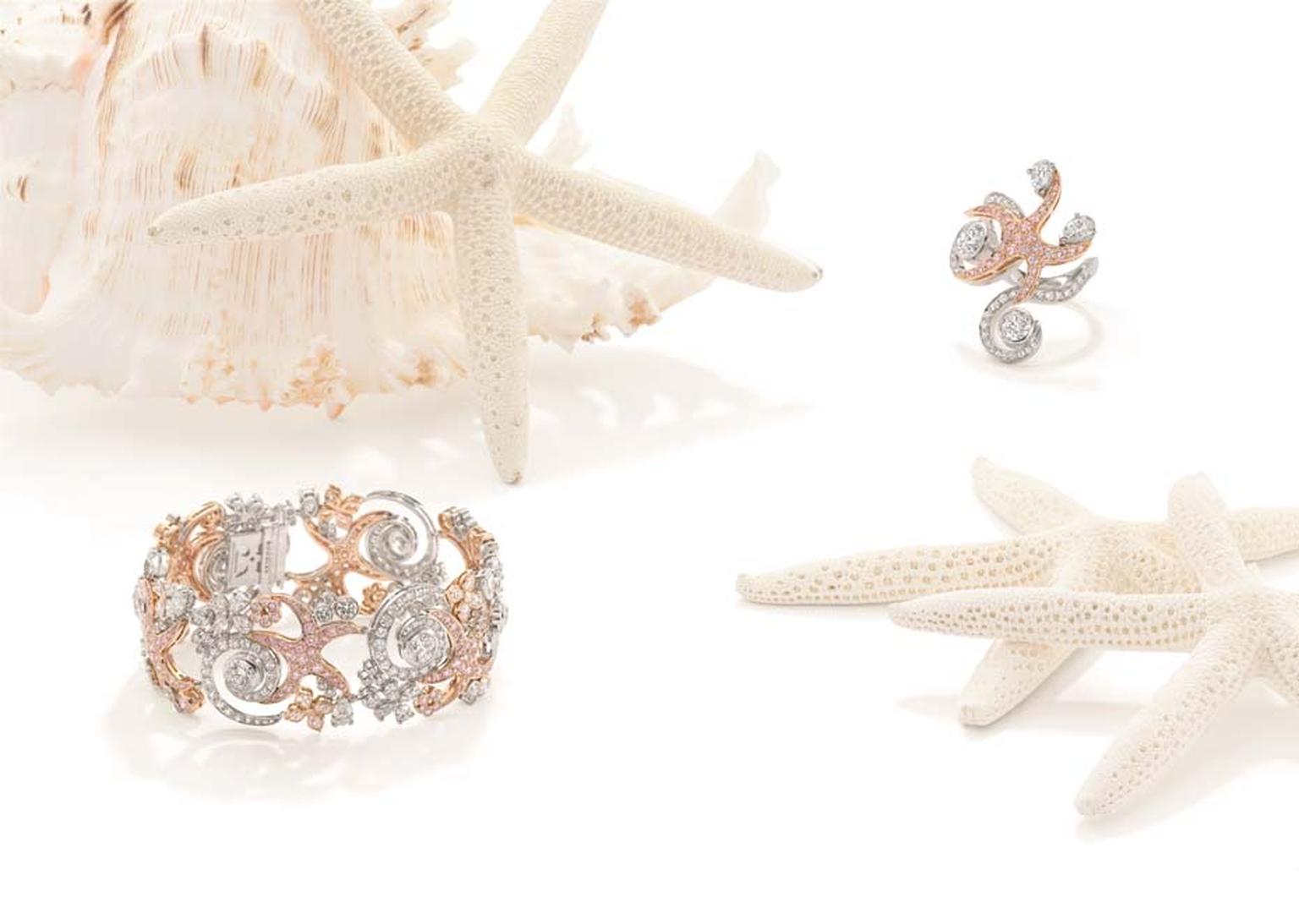Boodles Sea Star bracelet and ring with white and pink diamonds, from the new 'Ocean of Dreams' collection.