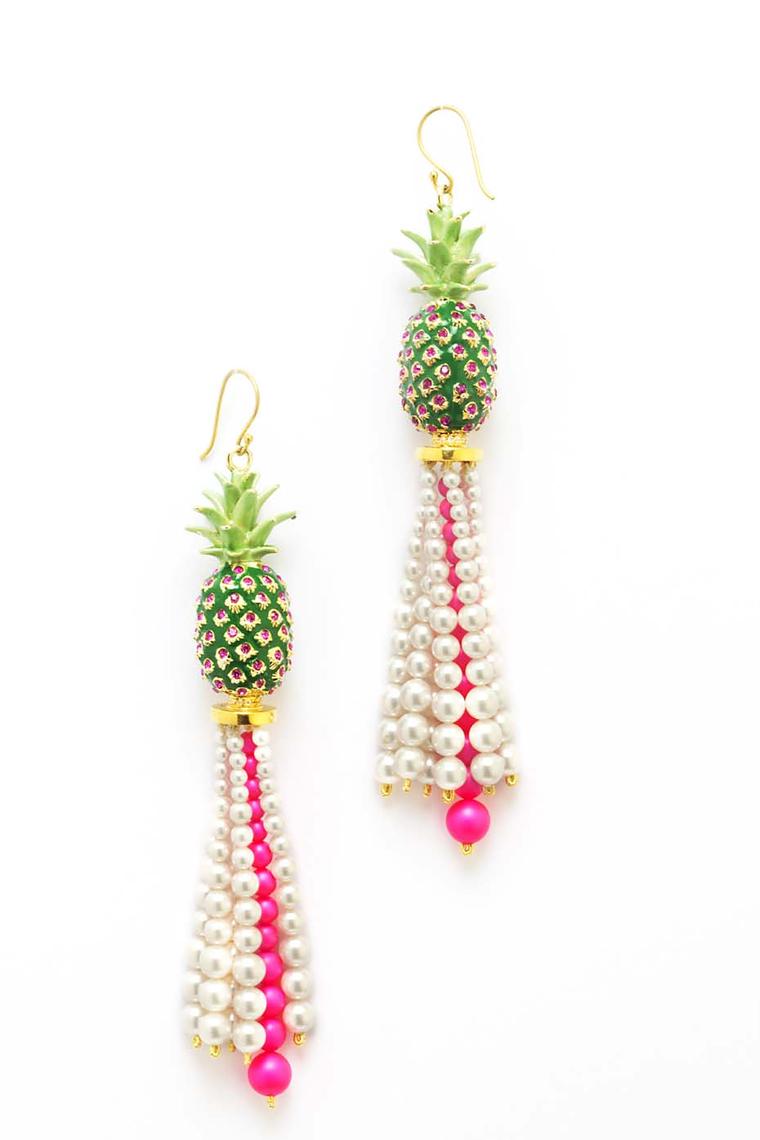 Manish Arora for Amrapali Esme enamelled earrings with Swarovski pearl beads.