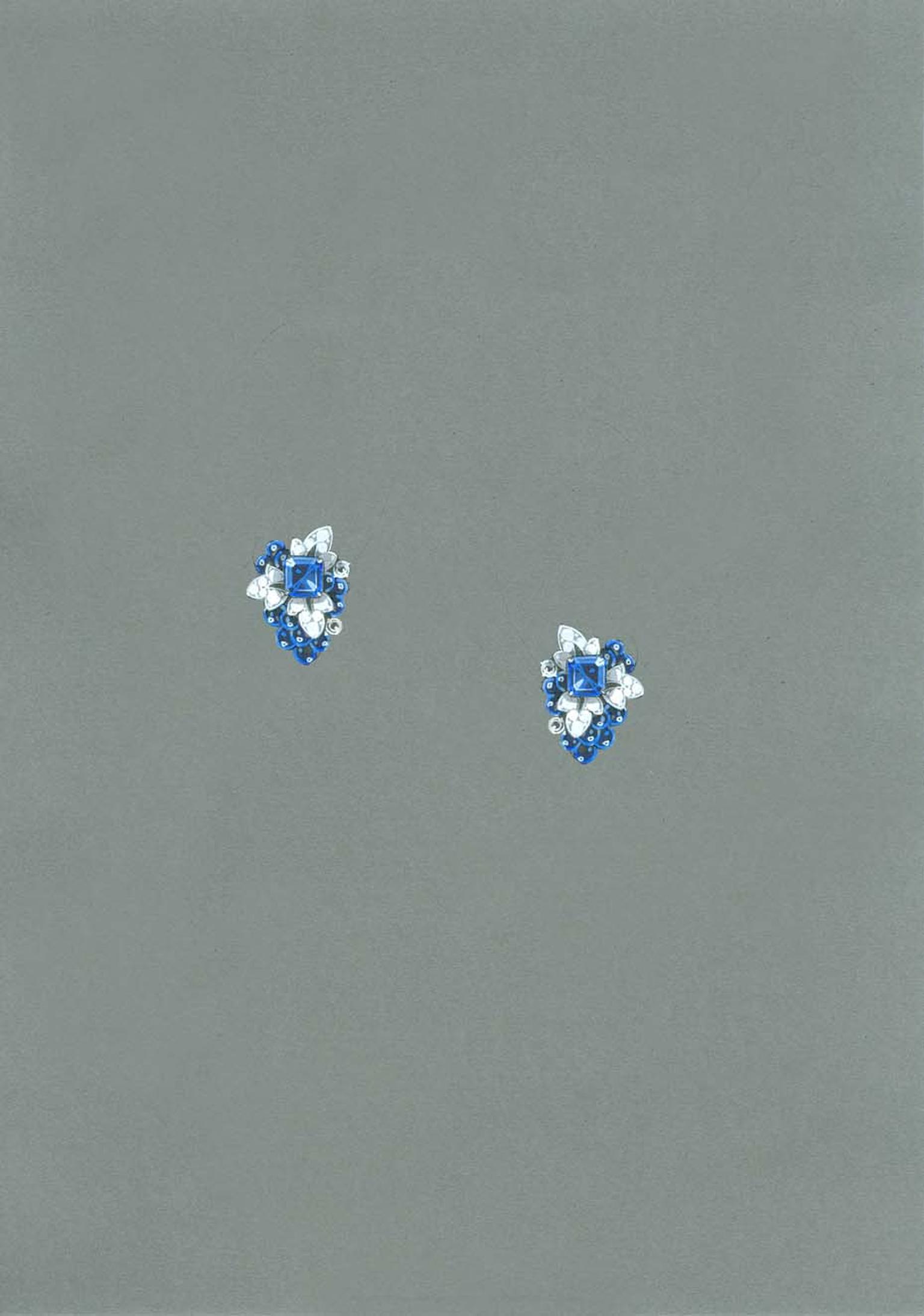 Graff earrings with sapphires and diamond pavé.