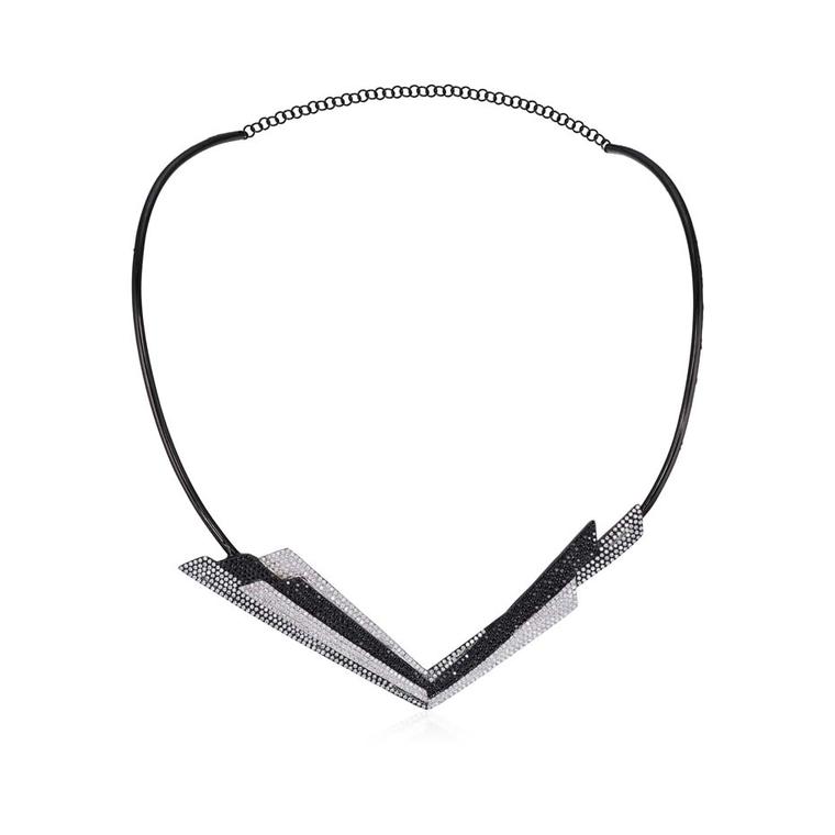 AS29 Bowie necklace with black and white diamonds.