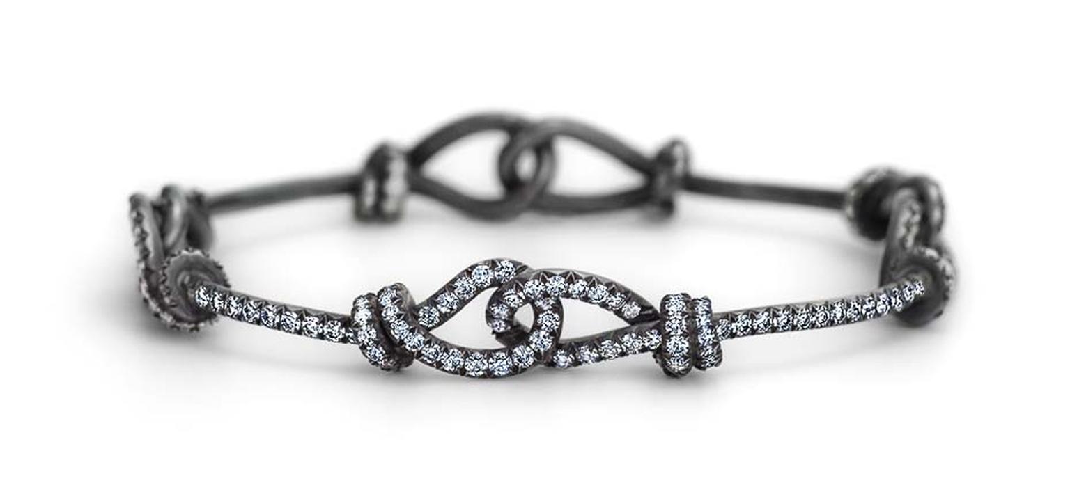 Steven Fox handmade Love Knot bracelet with blush-finished platinum and 5.16ct diamonds.