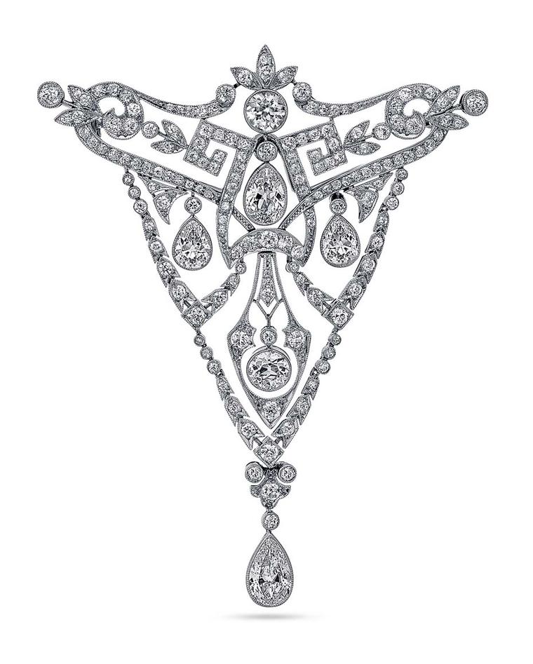 Estate Fabergé platinum and diamond brooch, originally commissioned circa 1907 by the Imperial Family of Russia as a gift for Emperor Wilhelm of Germany, sold by Greenwich jeweller Steven Fox.