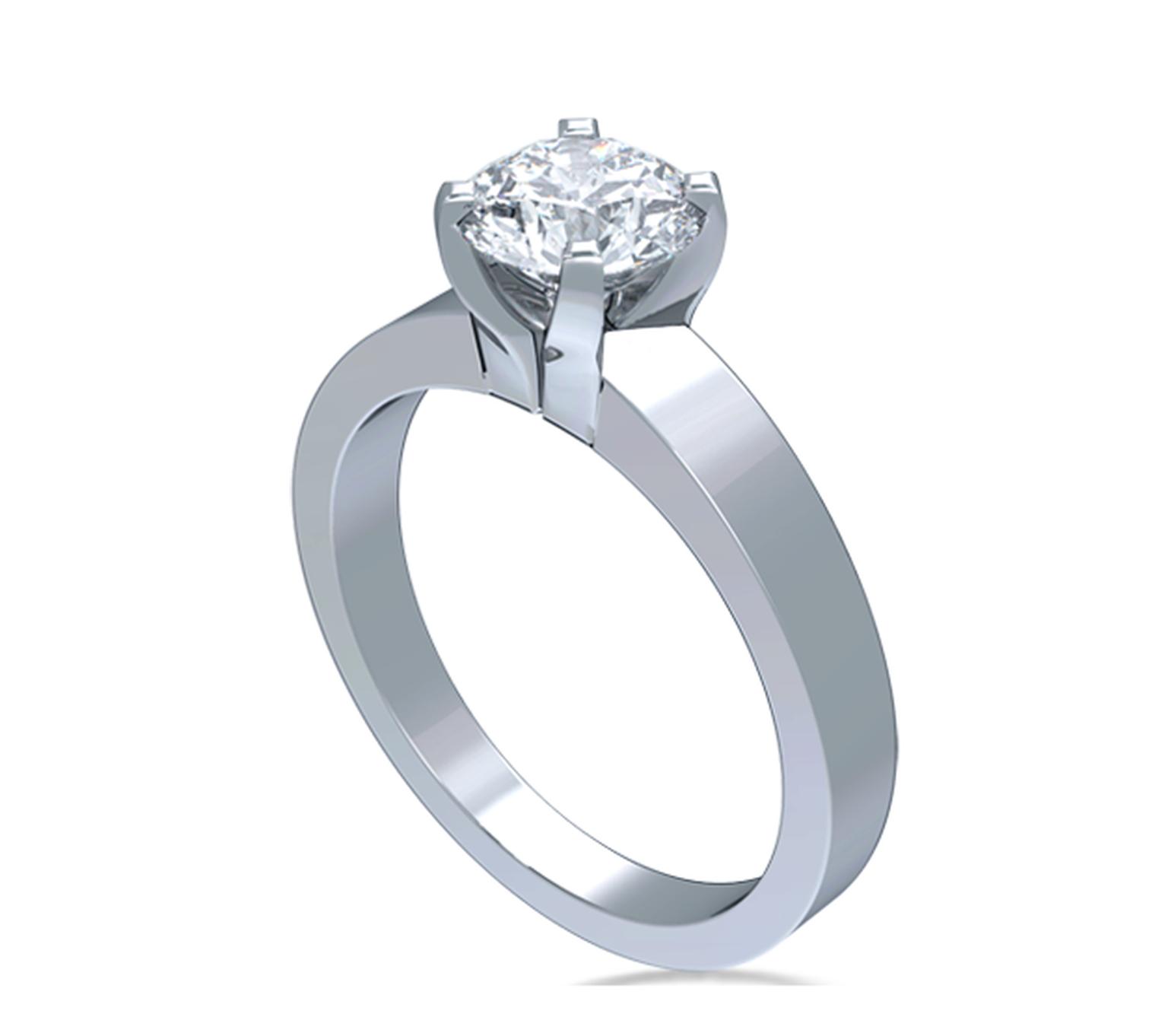 Fair Trade Jewellery Company Star-Sign Solitaire diamond engagement ring in Fairtrade white gold, set with a fully traceable 1.00ct Canadian diamond, viewed side on ($11,995).