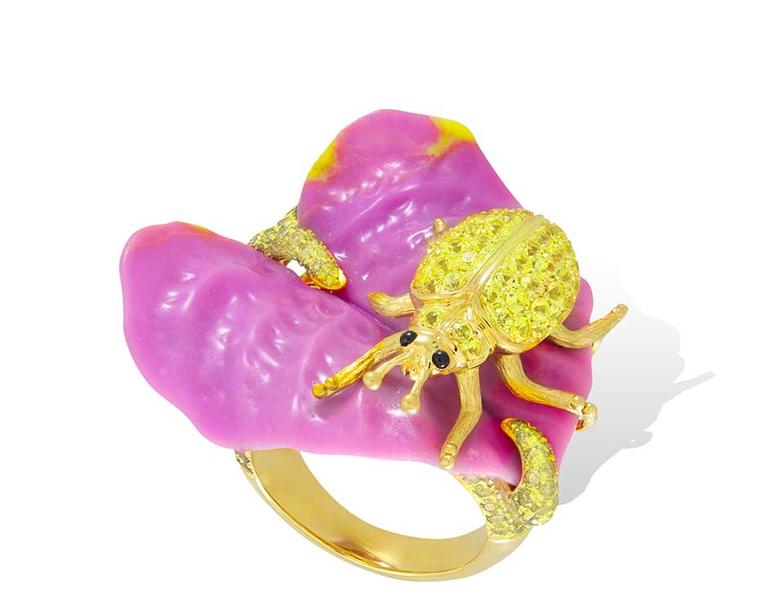 Lydia Courteille Sweet and Sour collection ring in yellow gold, with phosphosiderite, yellow topaz and yellow sapphires.