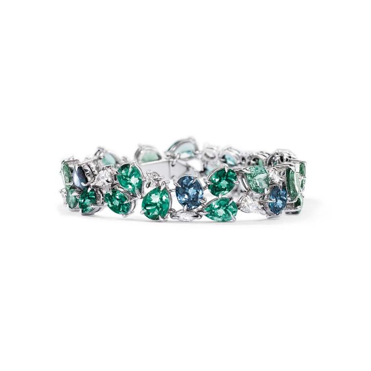 Asprey Chaos collection platinum bracelet with mixed-cut tourmalines and diamonds.