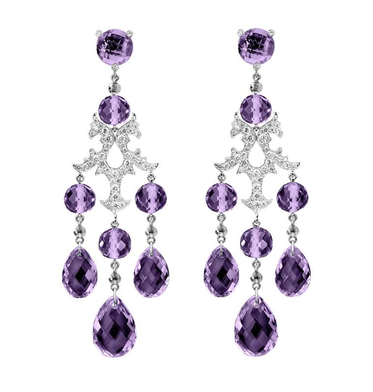 Ralph Lauren Fine Jewellery collection New Romantic amethyst and diamond earrings as worn by Margot Robbie during the Ralph Lauren charity dinner at Windsor Castle.