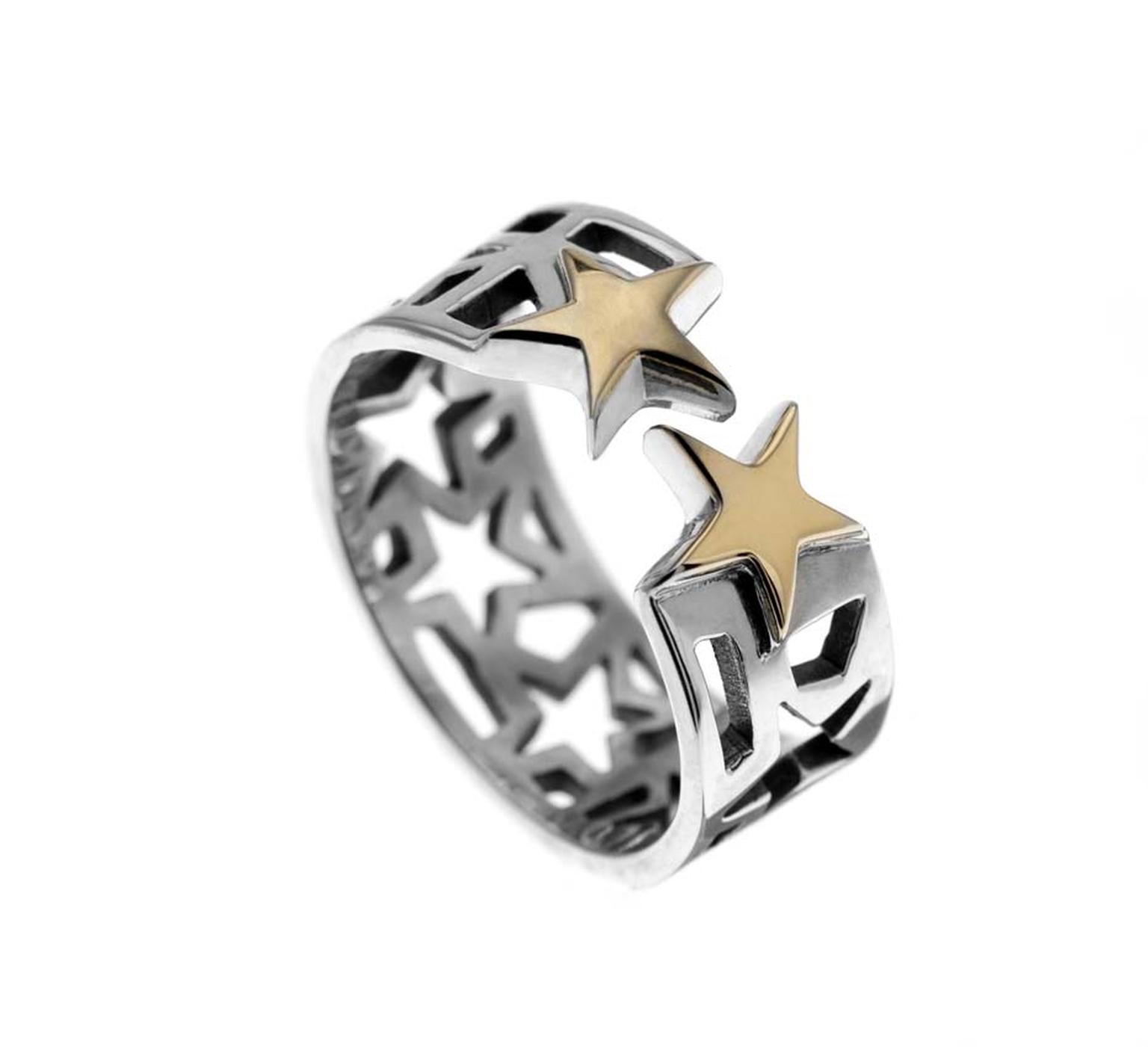 Azza Fahmy for Matthew Williamson sterling silver gold Stars Stack ring.