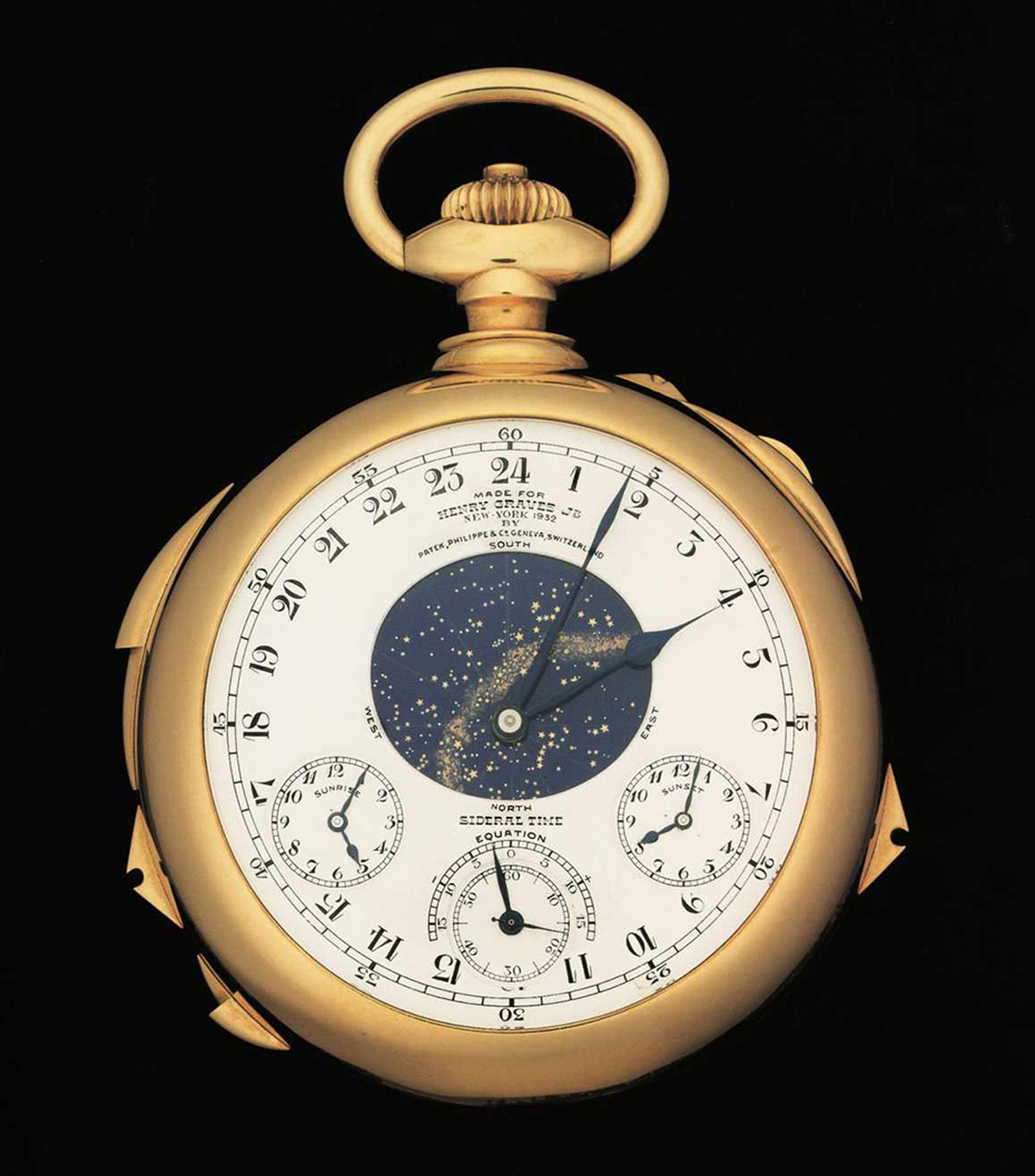 Created by Patek Philippe in 1933 and known as the 'Mona Lisa' or 'Holy Grail' of watches, the Henry Graves Supercomplication is a masterpiece of horology with no fewer than 24 complications. It goes under the hammer at Sotheby's Geneva on 14 November 201