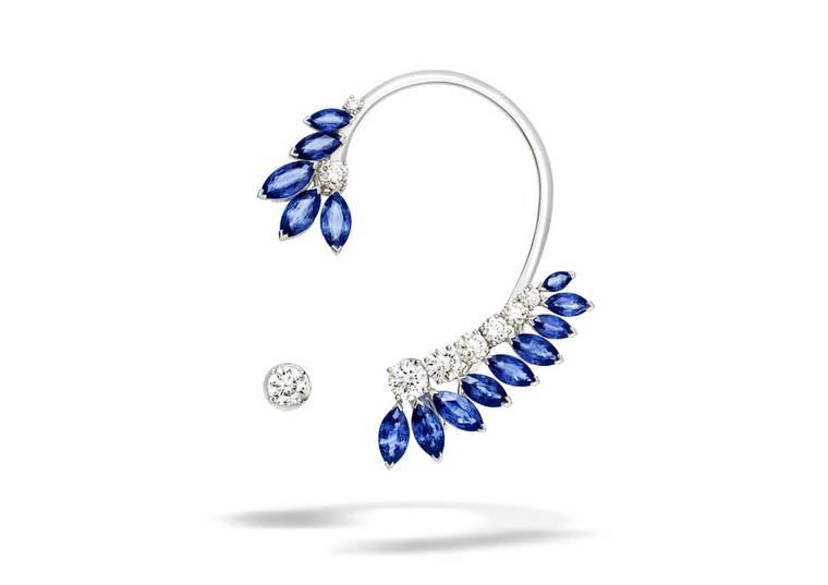 Piaget Extremely Piaget collection white gold earrings set with 12.29ct of marquise cut blue sapphires and various sizes of brilliant cut diamonds.