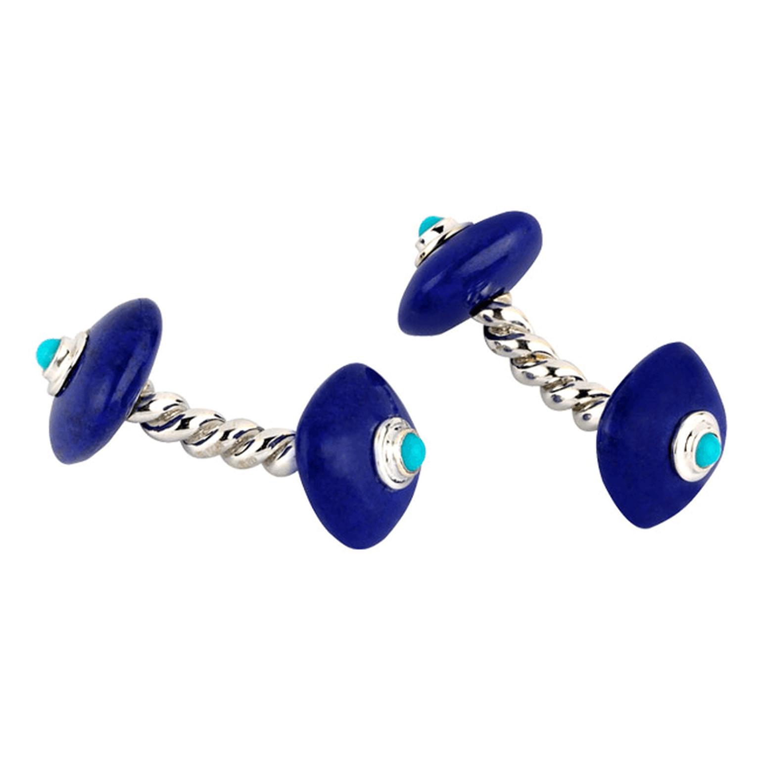 Deakin & Francis Twisted Bar cufflinks with lapis lasuli and turquoise.