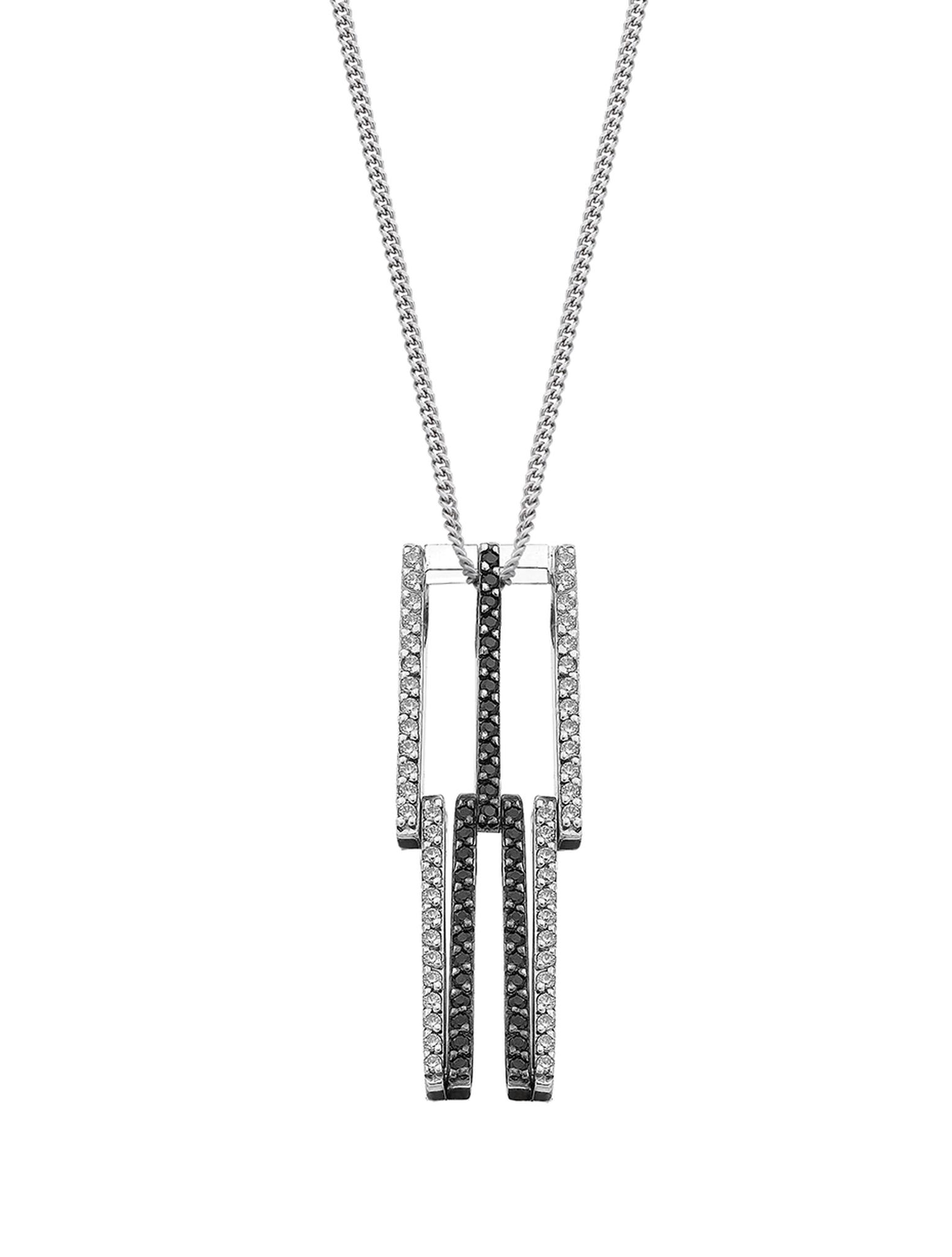 MyriamSOS Transformers In/Out Square pendant in white palladium gold with white and black diamonds. The pendant can be worn in 18 different ways (see right).