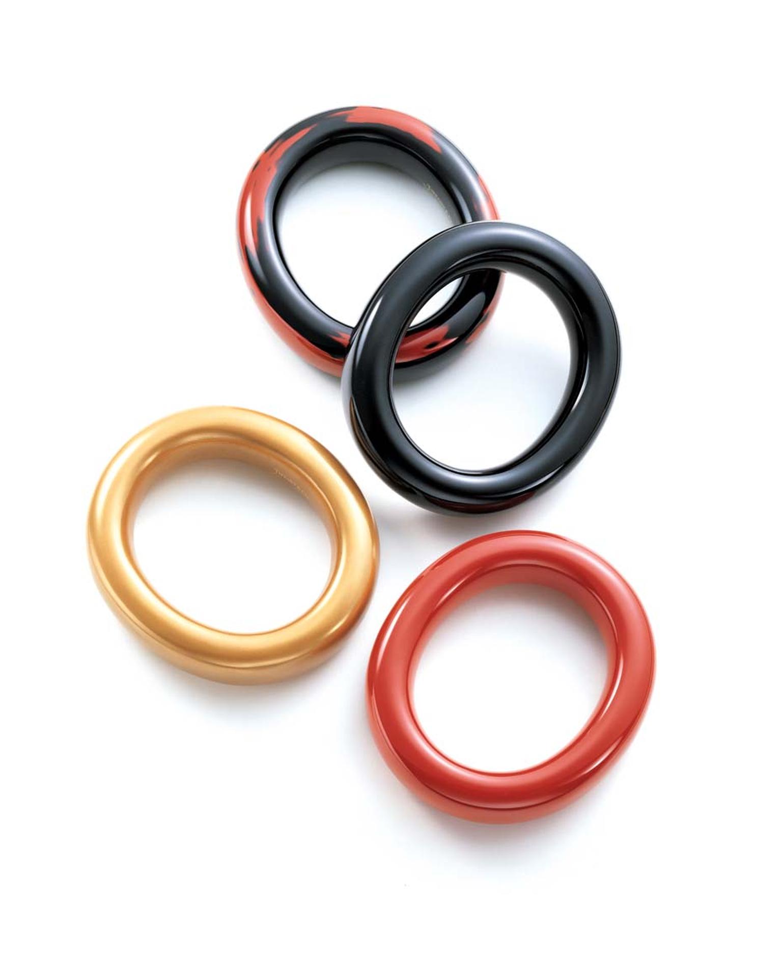 Elsa Peretti lacquered hardwood Doughnut bangles  also available in sterling silver and gold.