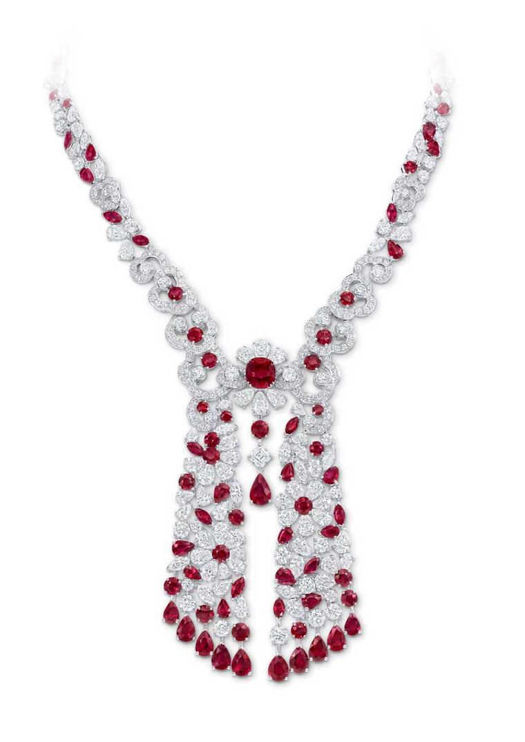 Graff tassel necklace, featuring pigeon’s blood Burmese rubies and white diamonds, from the new La Biennale Suite.