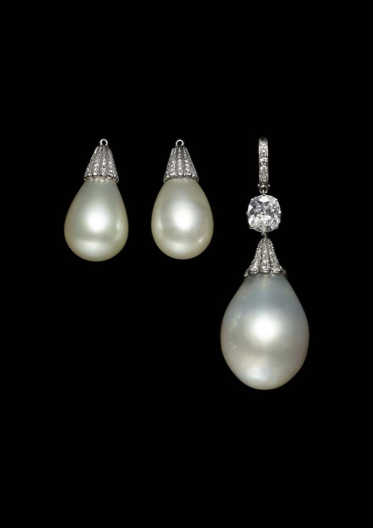 cartier diamond and pearl earrings