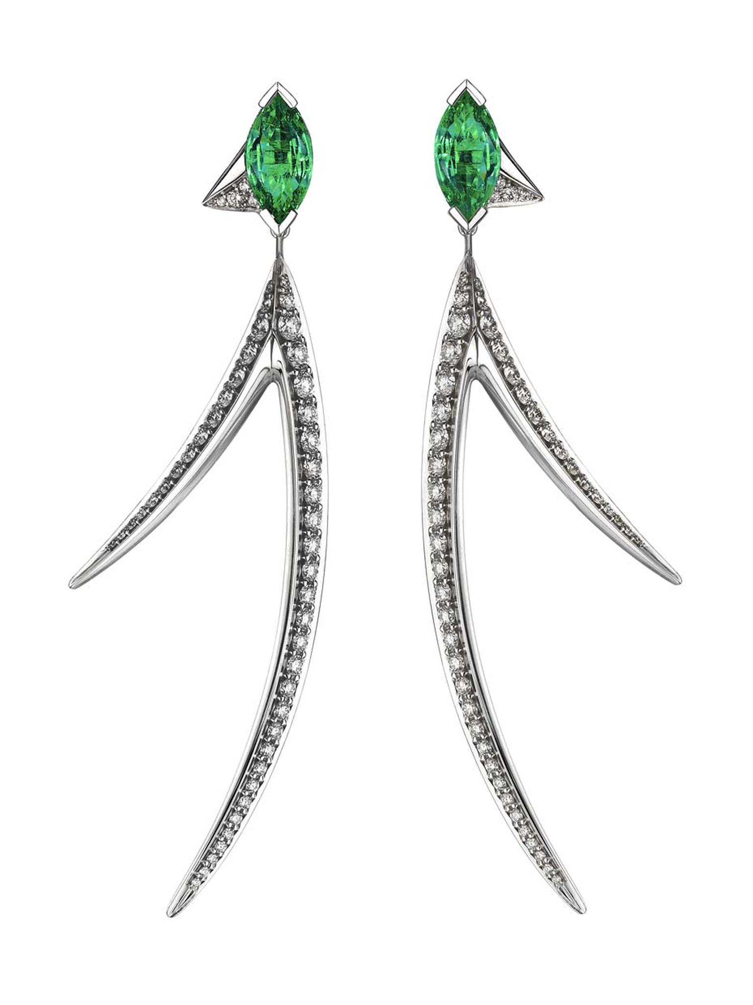 Shaun Leane Aerial collection white diamond and emerald stud earrings (£13,500.00).