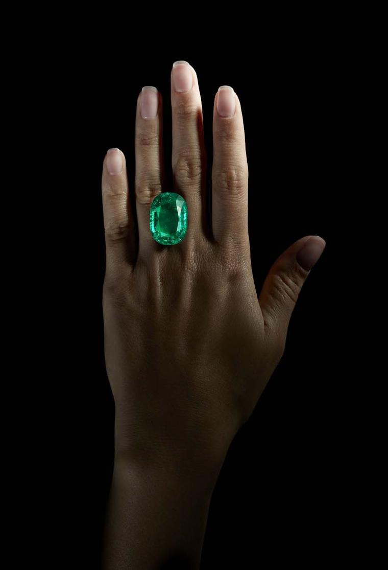 The 26.60ct cushion-shaped Columbian emerald that dominates the pendant on Cartier's Viracocha necklace is removable.