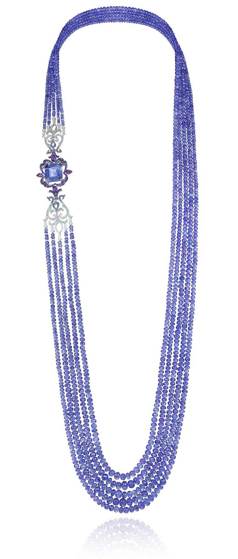 Chopard Temptations necklace featuring tanzanite beads, diamonds, sapphires and amethysts all set in white gold.