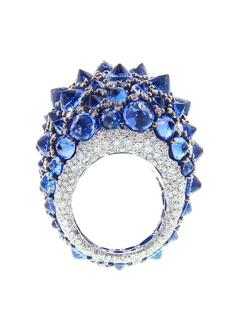 Available at Ylang23.com, Arunashi's white gold ring features a total of 29ct of inverted tanzanite stones scattered amongst 4.36ct of diamonds.