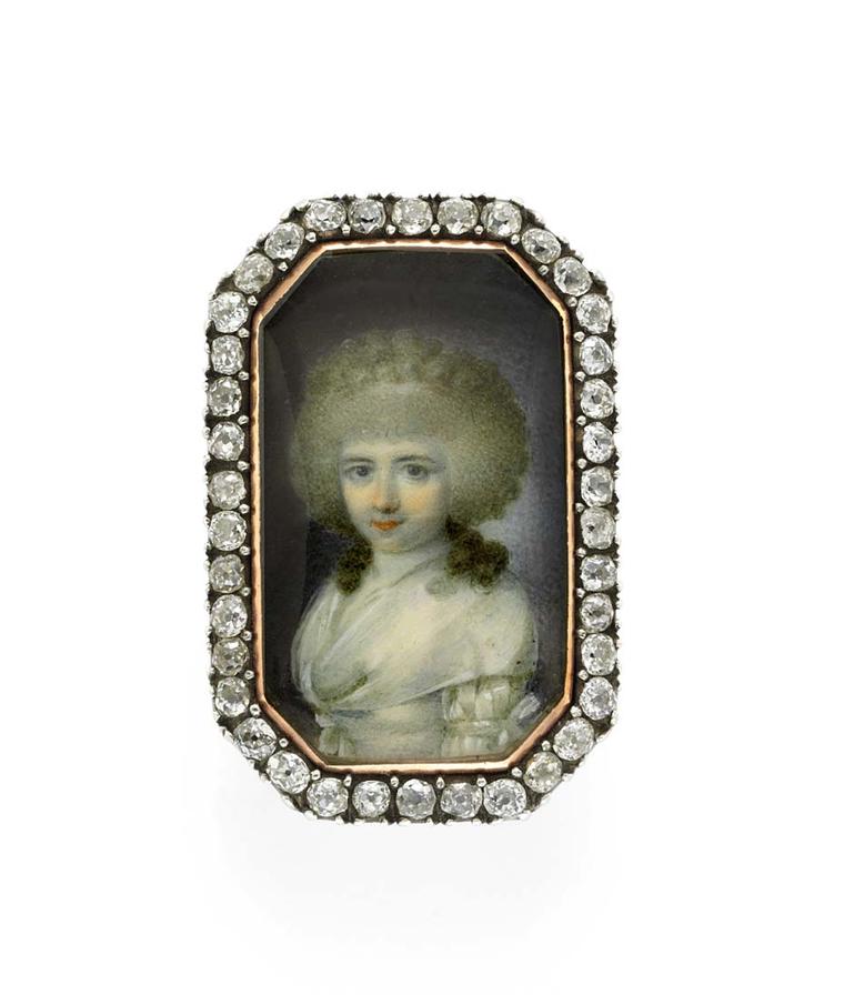 Antique English miniature portrait and diamond ring circa 1790, available at Simon Teakle.