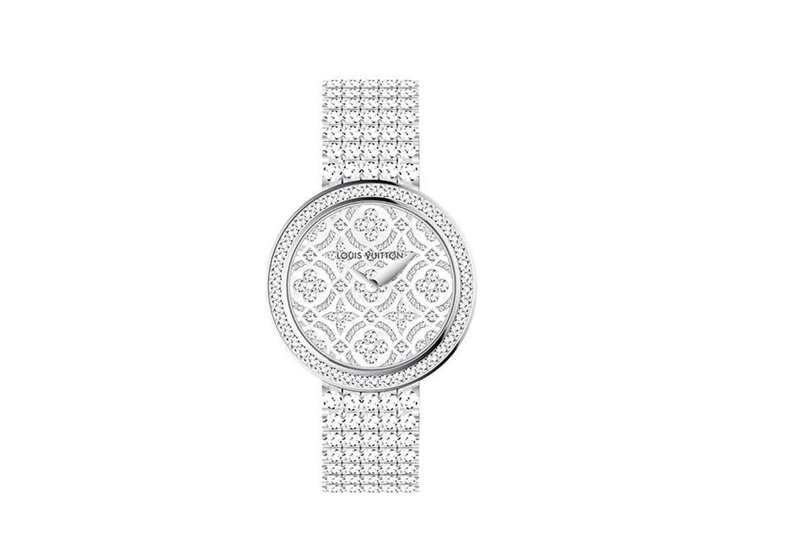 Louis Vuitton Dentelle de Monogram watch with a diamond-set dial and bezel and an all-diamond ‘rivière’ bracelet.