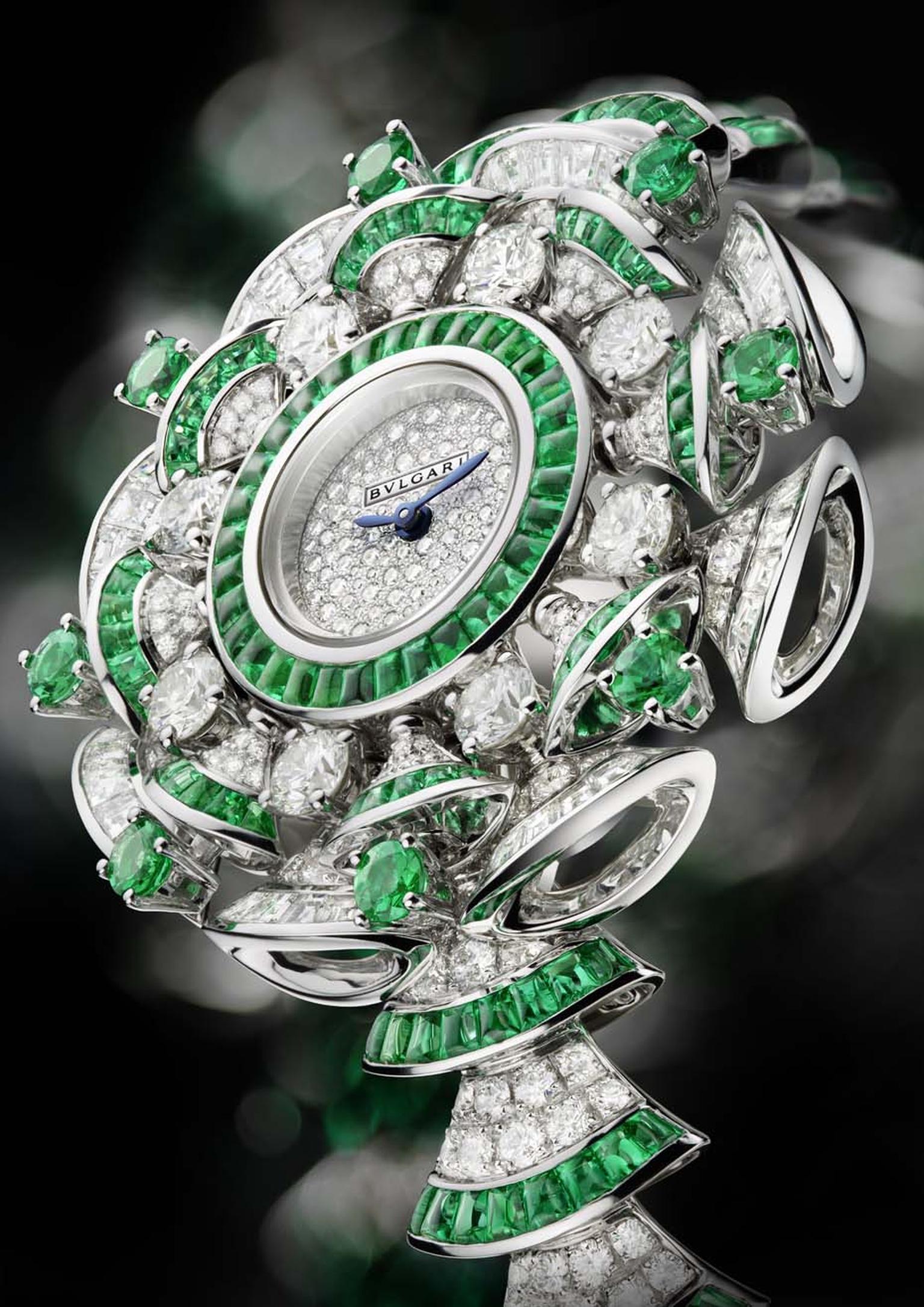 Bulgari Diva watch with emeralds and diamonds.