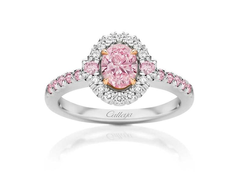 Calleija Elyssa brilliant-cut Argyle pink diamond ring surrounded by white and pink pavé diamonds.
