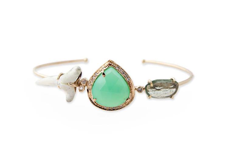 Jacquie Aiche bracelet with pavé diamonds, chrysoprase and natural shark tooth.