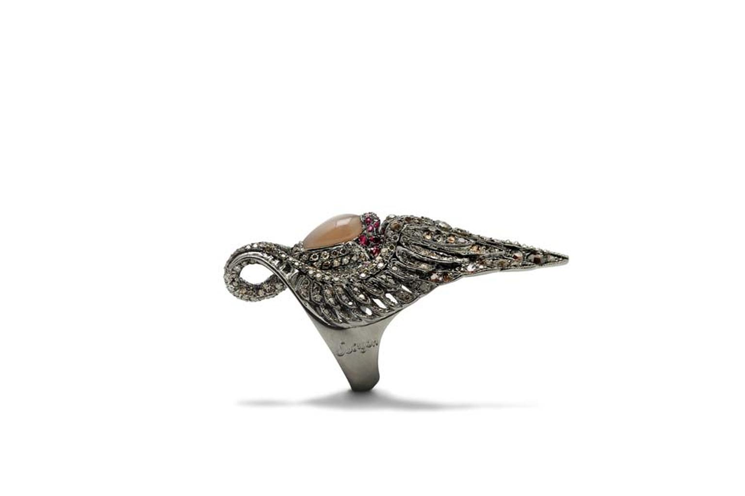 Arman Suciyan bejewelled Swan ring wraps its wings around the finger.