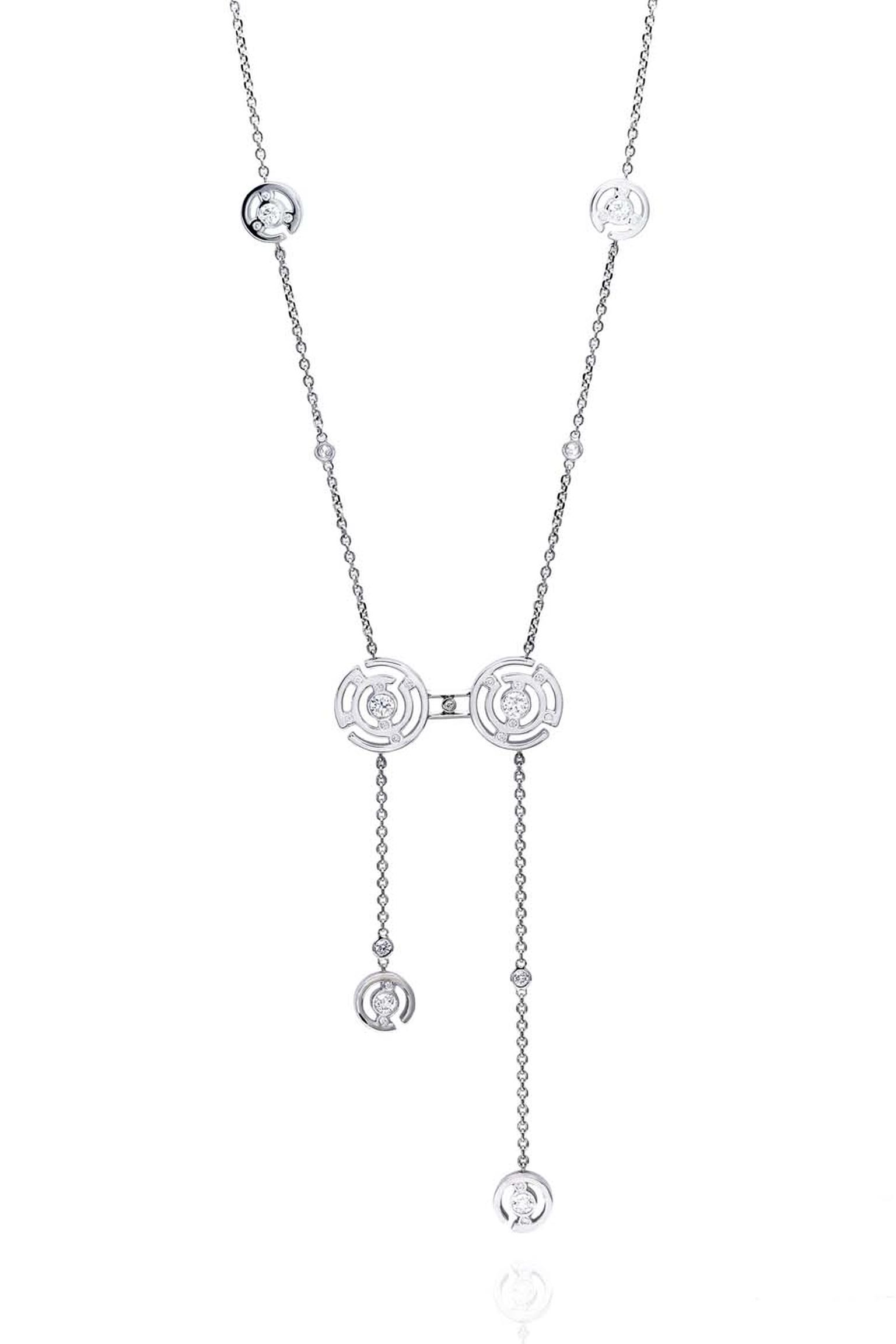 Boodles Maze collection diamond necklace in white gold.