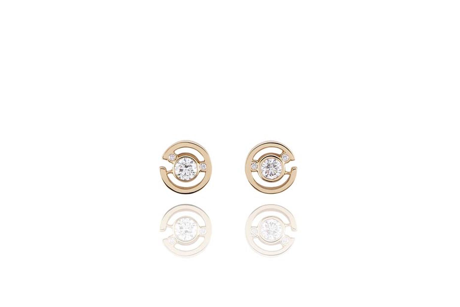 Boodles Maze collection diamond stud earrings in rose gold.