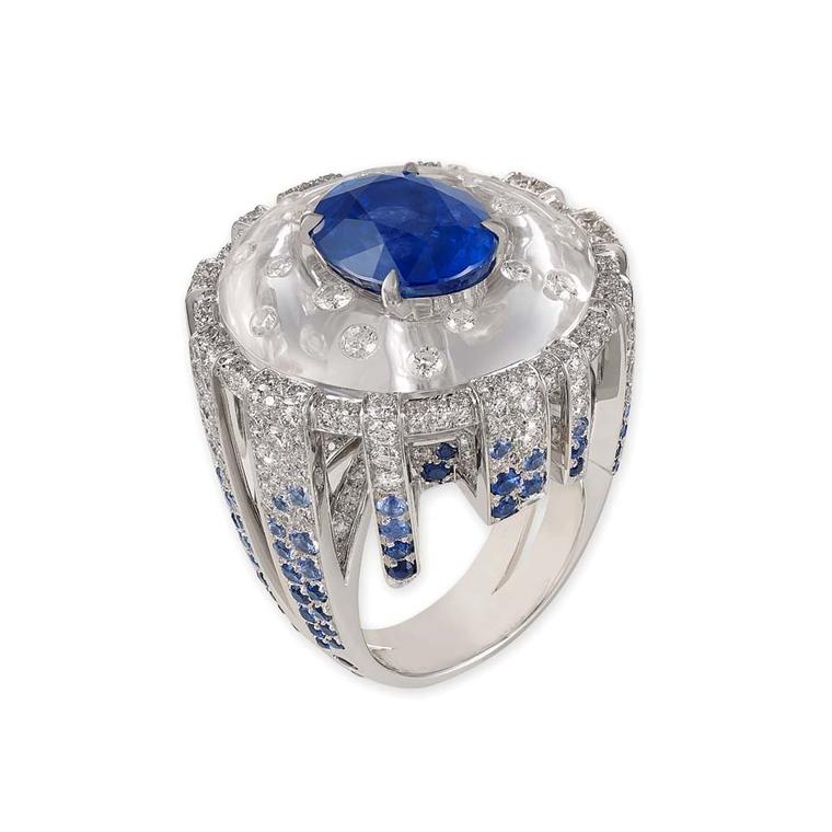 Lorenz Baumer's Trevi ring features a 7.54ct. sapphire set into rock crystal, accentuated with diamonds and sapphires.