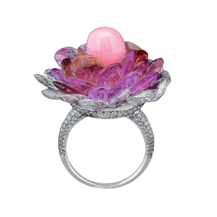 The setting of Morelle Davidson's new ring allows the petals to move with the motion of the wearer, just as a real flower would.